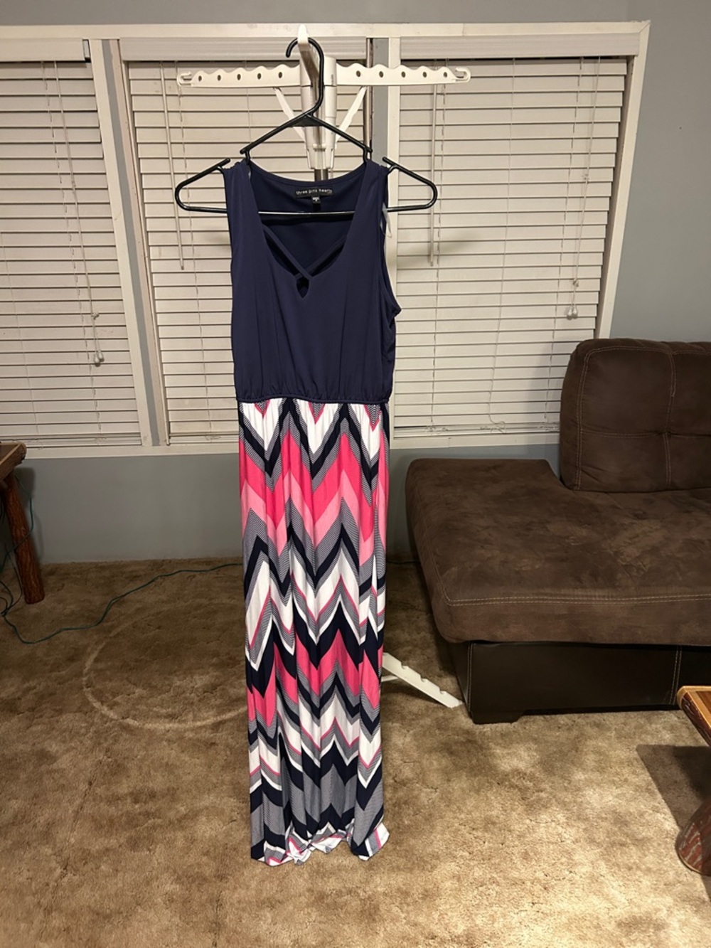 Navy & Pink Chevron Maxi Dress - Sleeveless Summer Dress